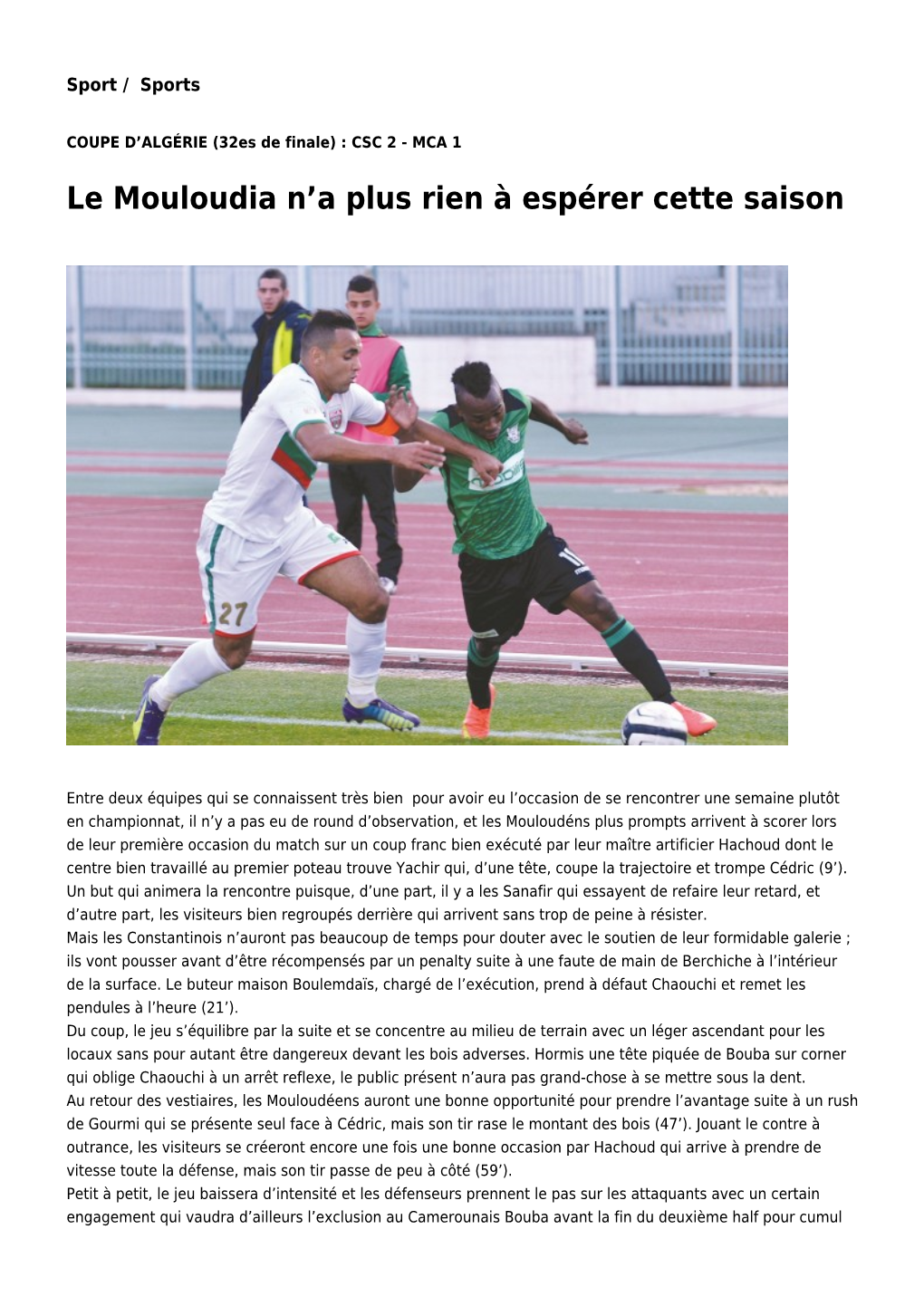 Le Mouloudia N'a Plus Rien À Espérer Cette Saison