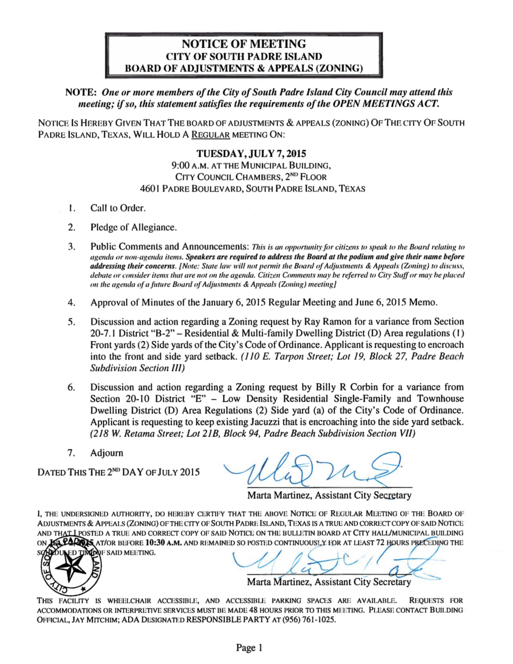 07/07/2015 Board of Adjustments & Appeals Packet