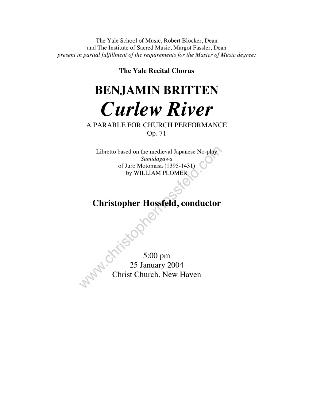 Curlew River a PARABLE for CHURCH PERFORMANCE Op