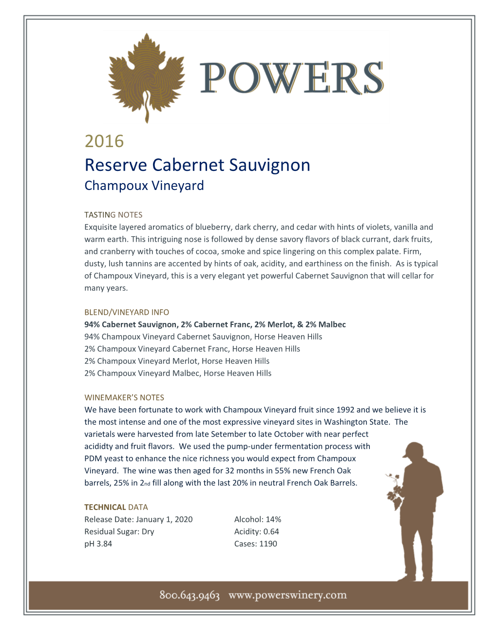 Powers Reserve Cabernet Sauvignon Champoux Vineyard Horse Heaven Hills 2016