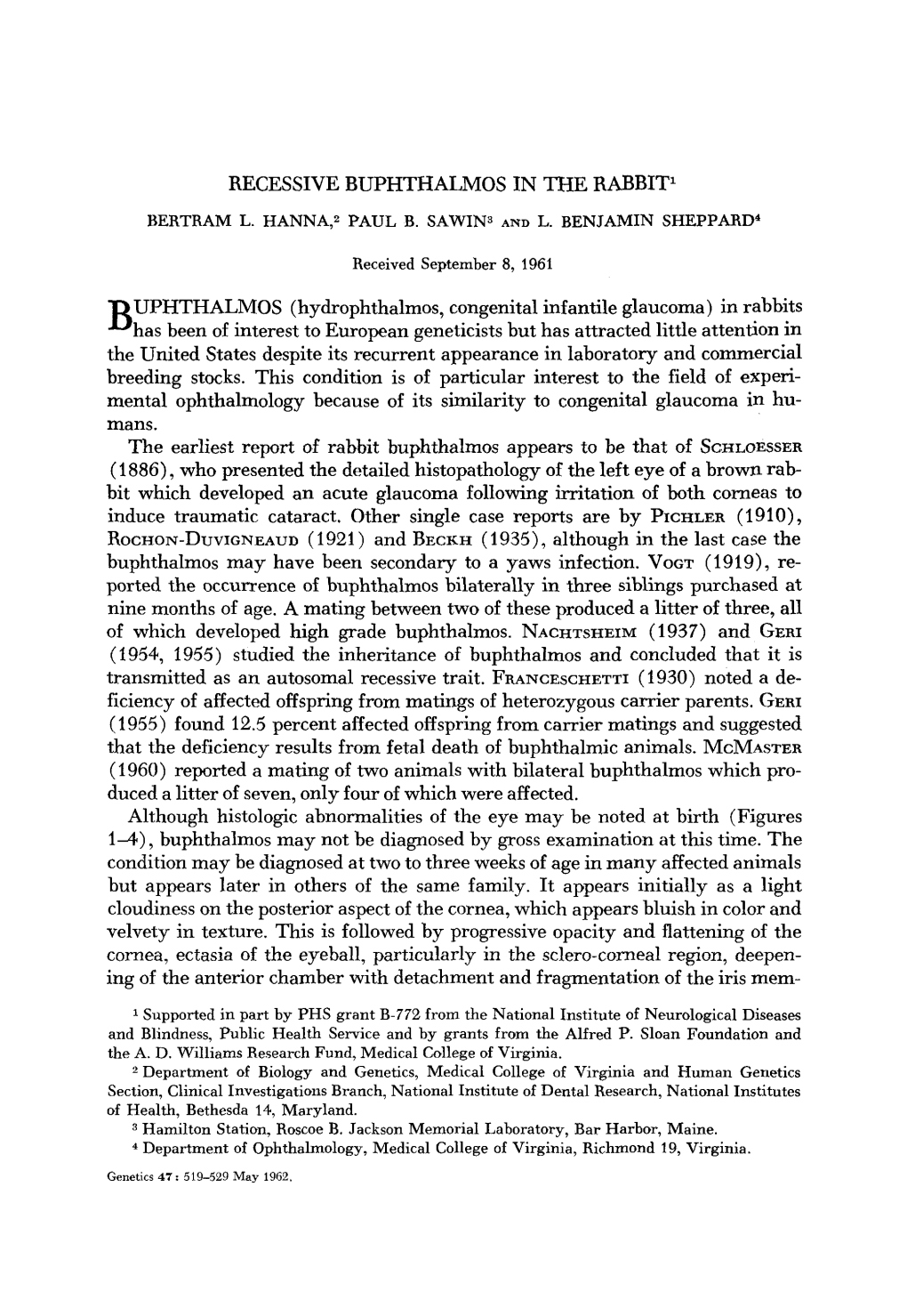 Recessive Buphthalmos in the Rabbit' Rochon-Duvigneaud