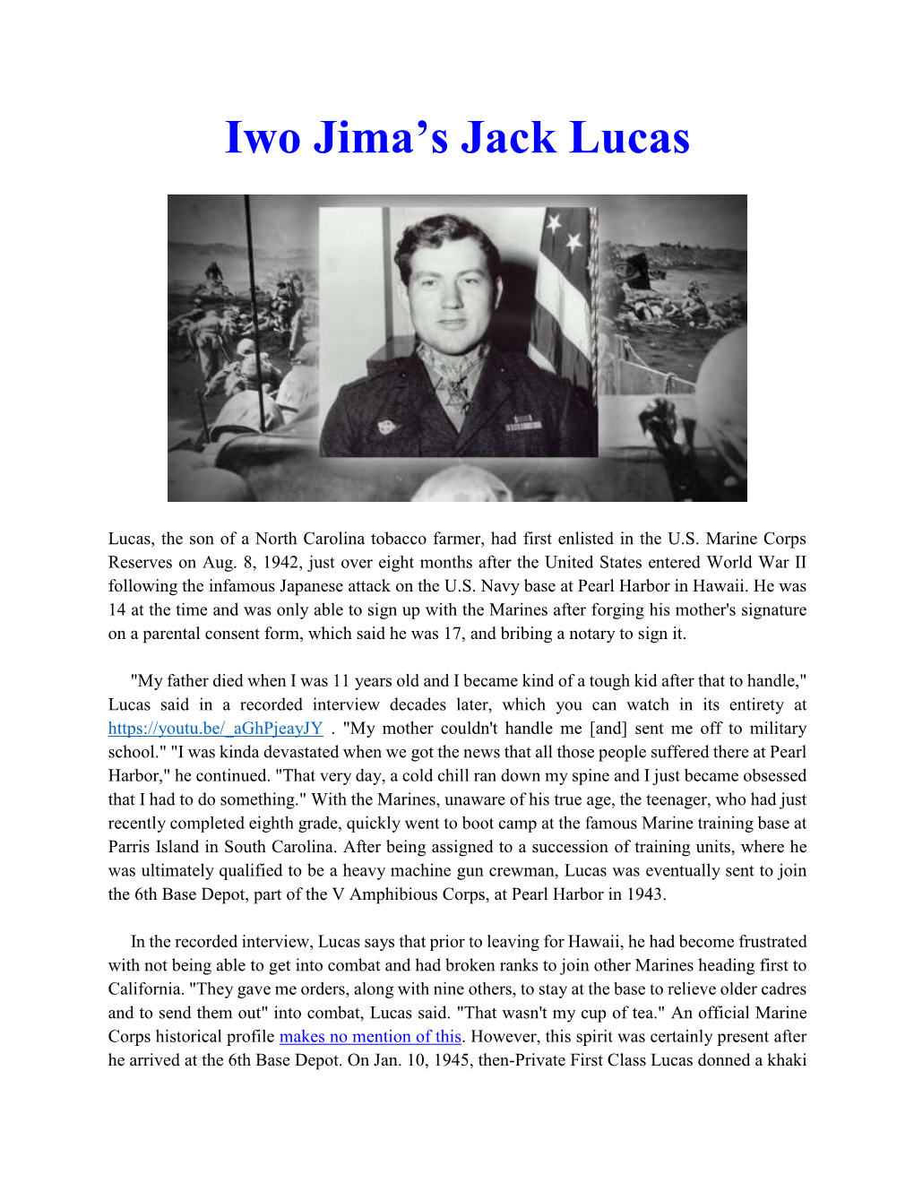 Iwo Jima's Jack Lucas