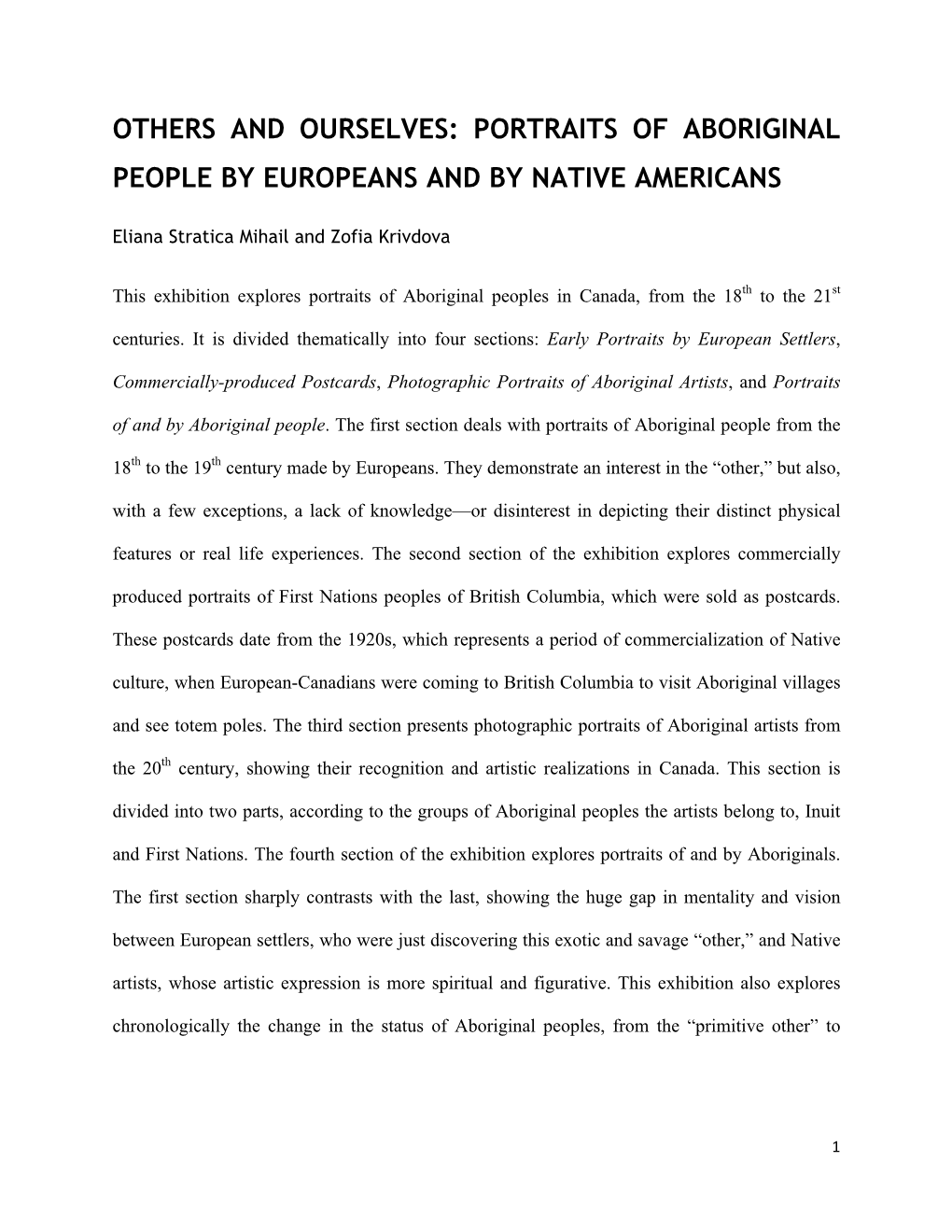 Portraits of Aboriginal People by Europeans and by Native Americans