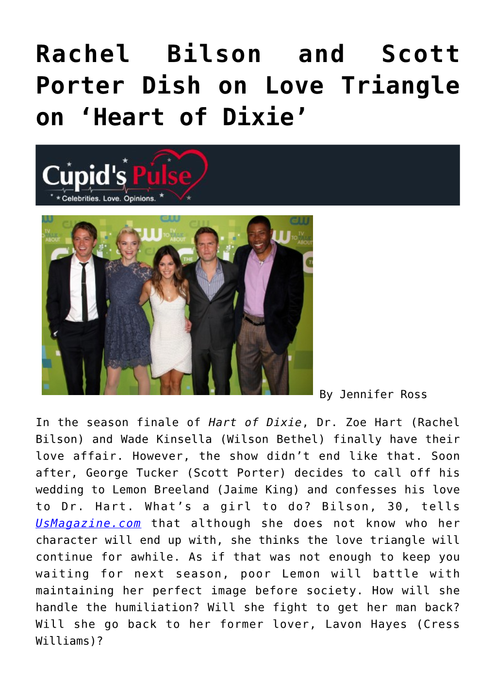 Rachel Bilson and Scott Porter Dish on Love Triangle on ‘Heart of Dixie’