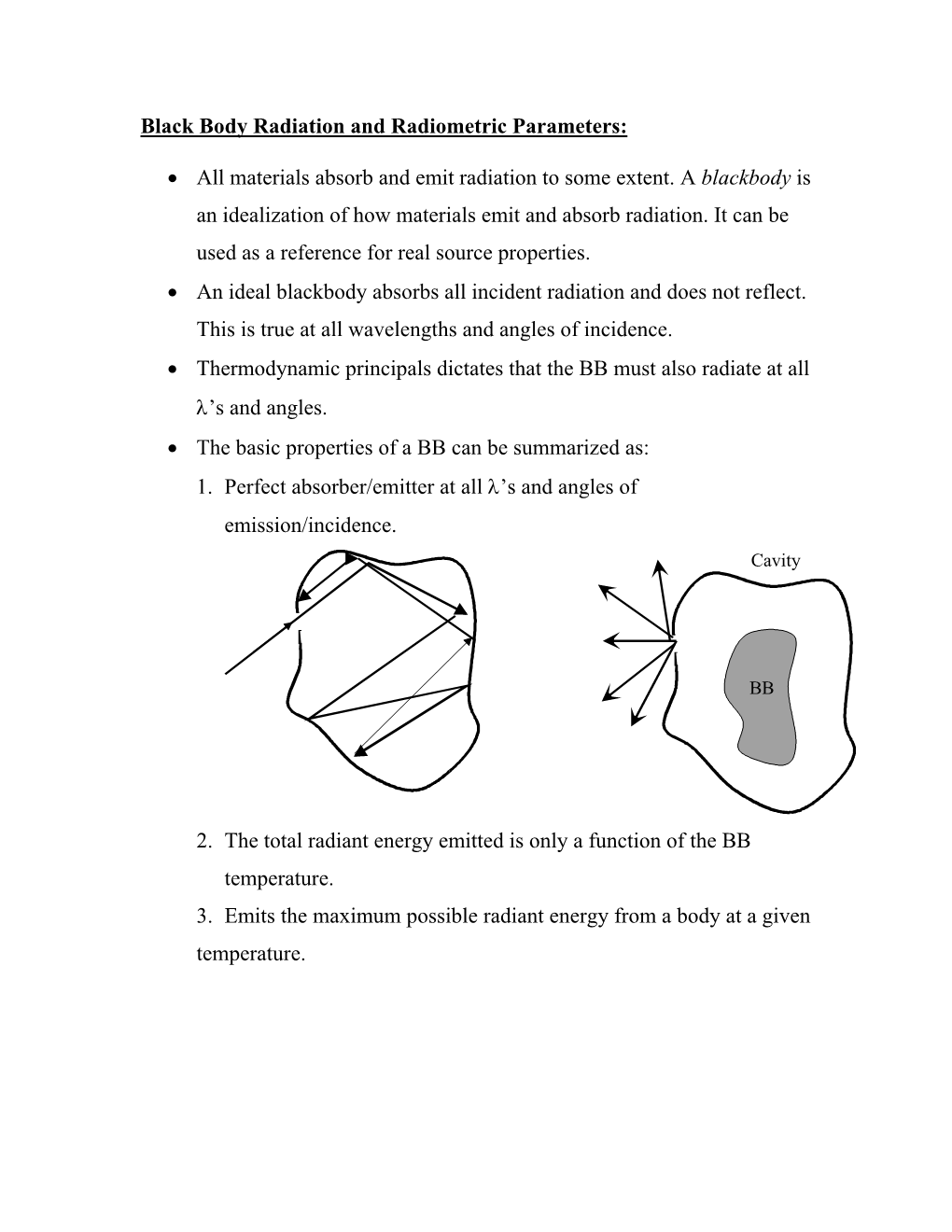 Black Body Radiation and Radiometric Parameters