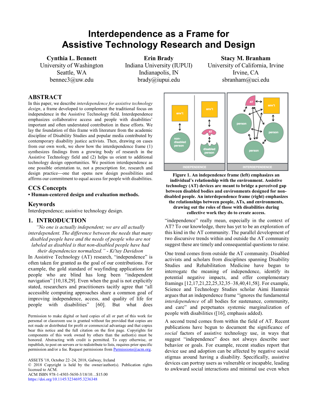 Interdependence As a Frame for Assistive Technology Research and Design Cynthia L