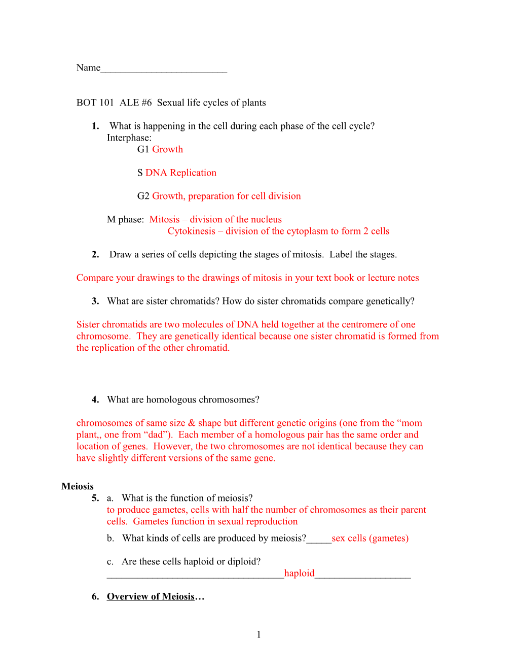 BOT 101 ALE #6 Sexual Life Cycles of Plants