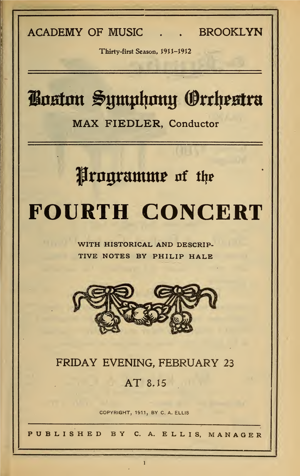 Boston Symphony Orchestra Concert Programs, Season 31,1911-1912, Trip