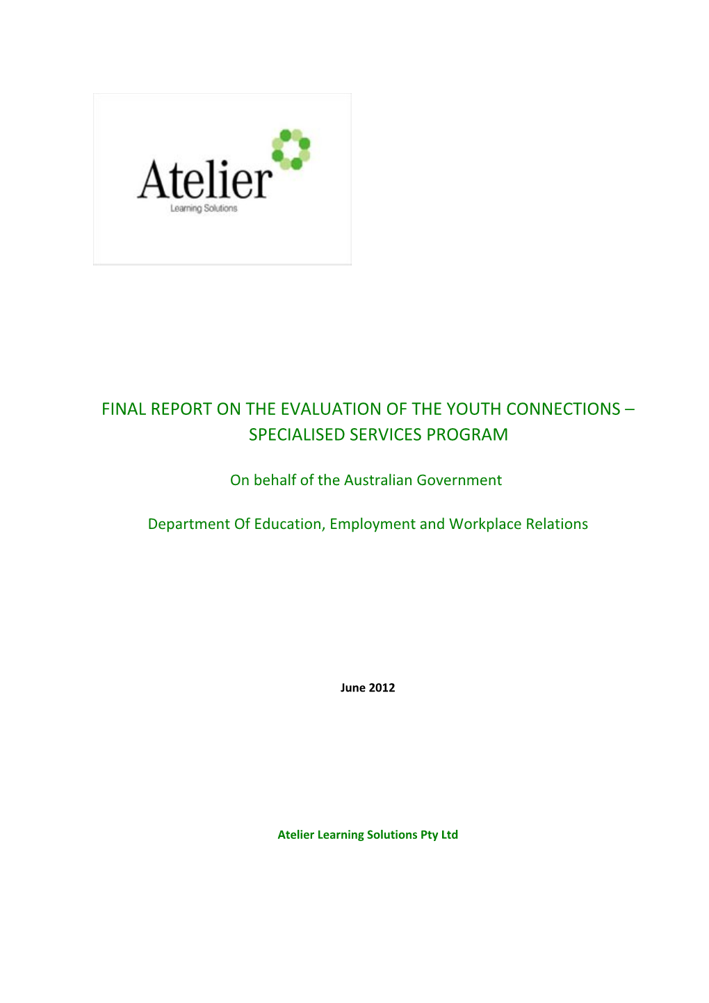 Final Report on the Evaluation of the Youth Connections Specialised Services Program