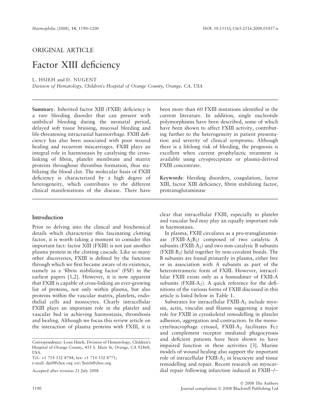 Factor XIII Deficiency