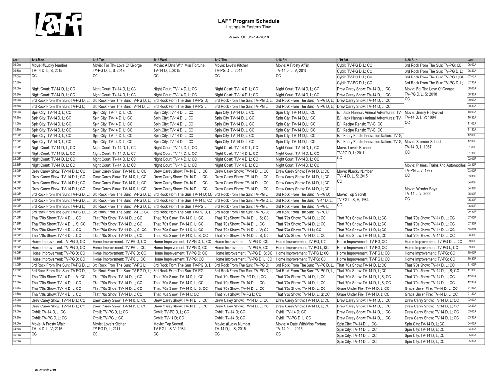 LAFF Program Schedule Listings in Eastern Time