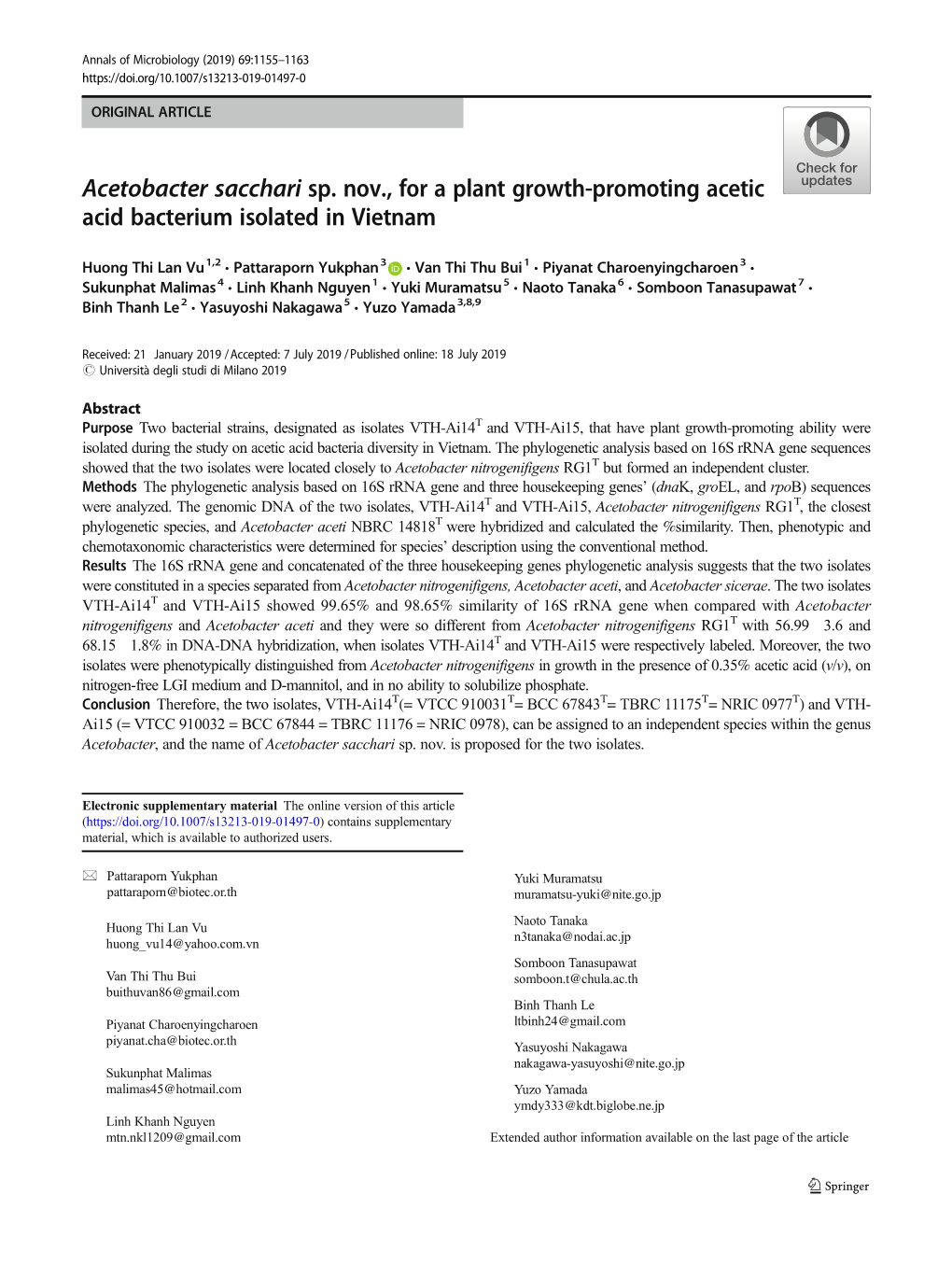 Acetobacter Sacchari Sp. Nov., for a Plant Growth-Promoting Acetic Acid Bacterium Isolated in Vietnam