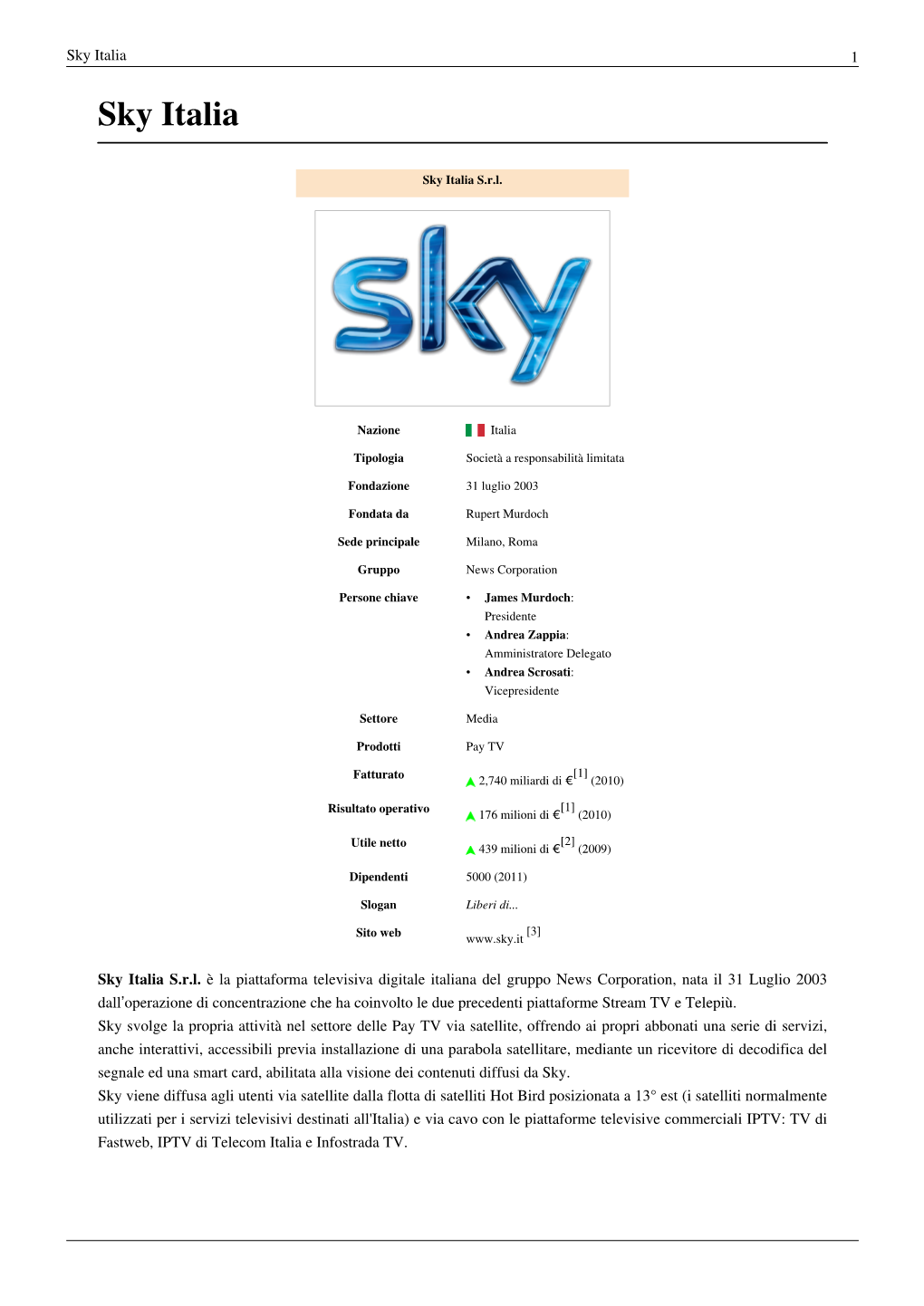 Sky Italia 1 Sky Italia