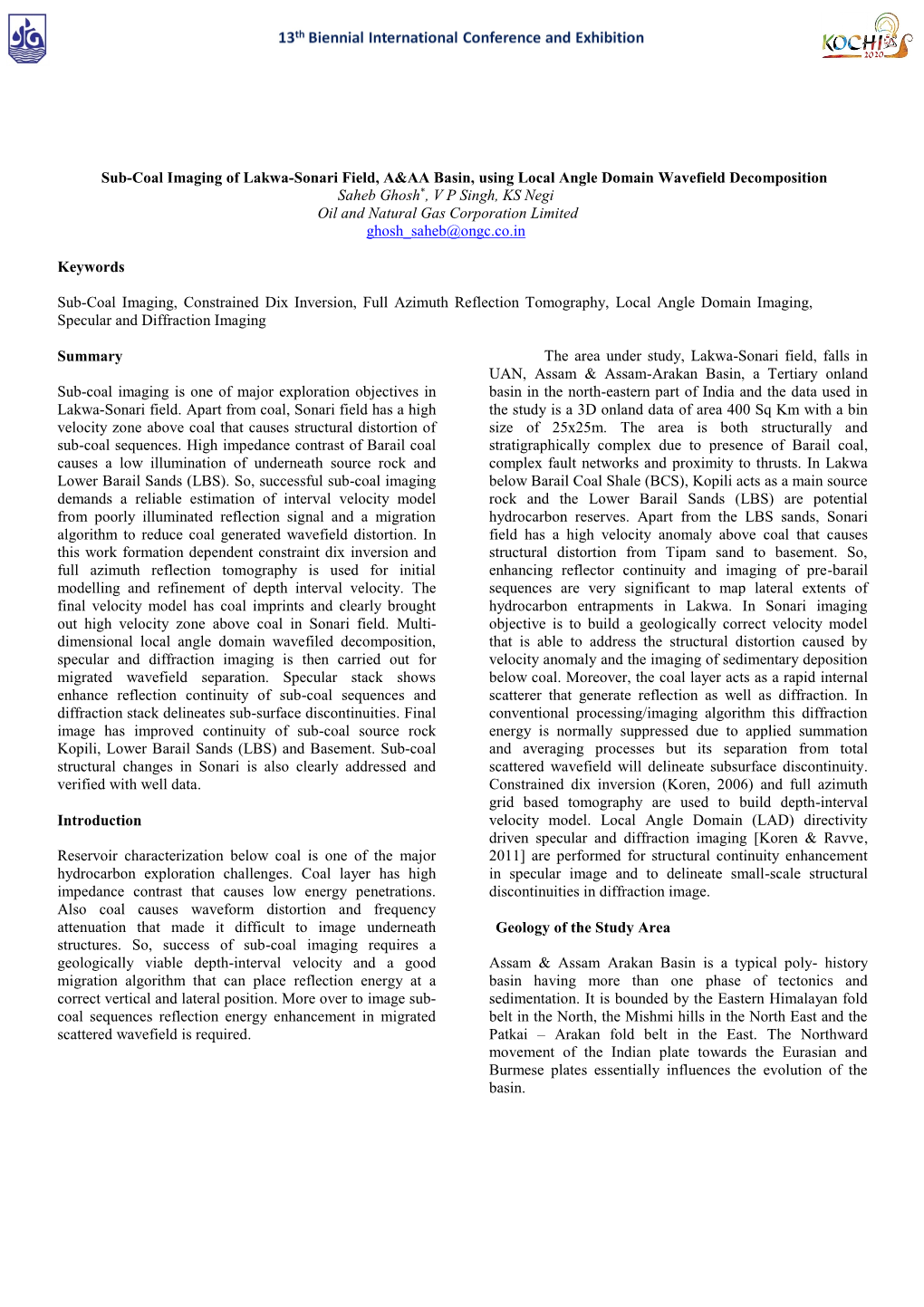 Sub-Coal Imaging of Lakwa-Sonari Field, A&AA Basin, Using Local