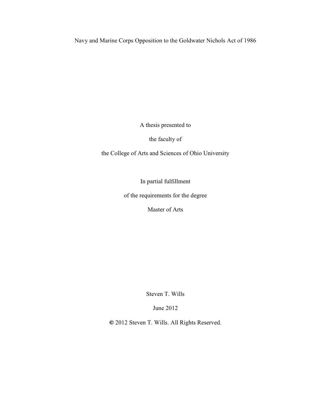 Navy and Marine Corps Opposition to the Goldwater Nichols Act of 1986