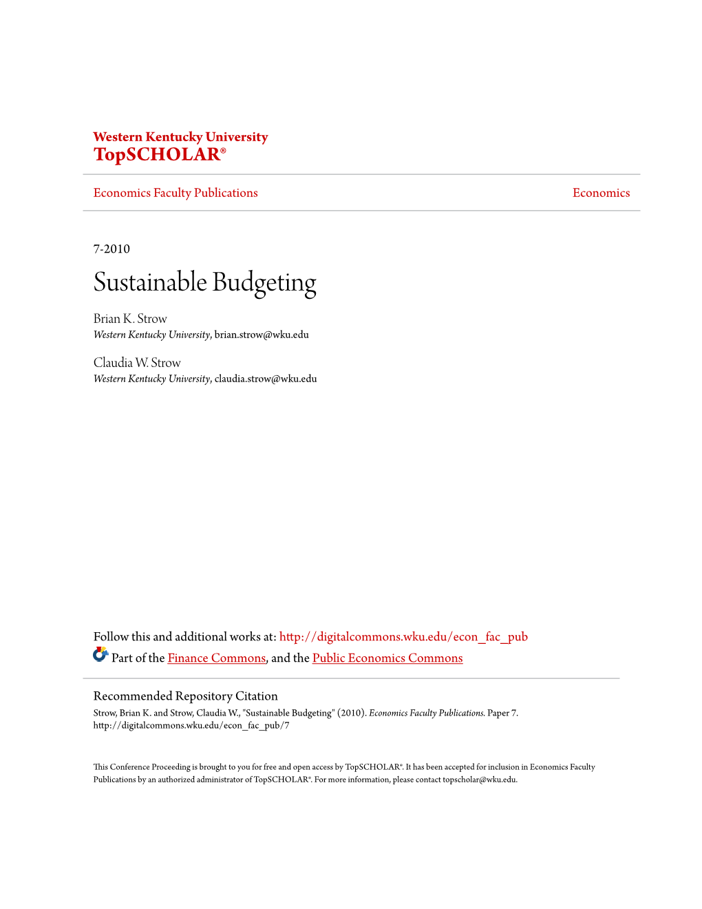 Sustainable Budgeting Brian K