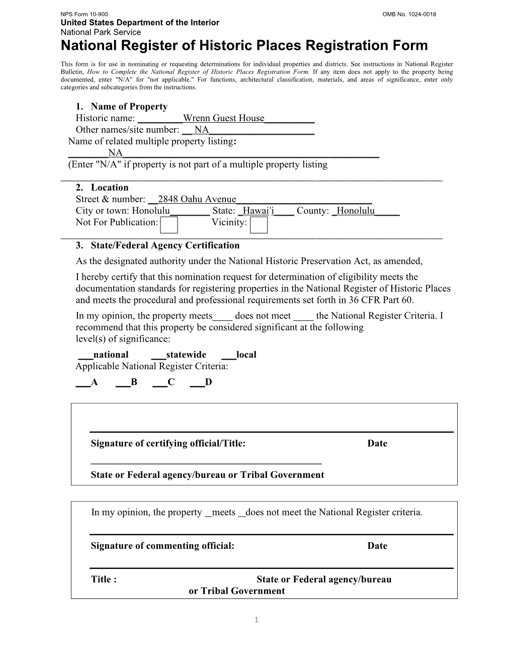 National Register of Historic Places Registration Form