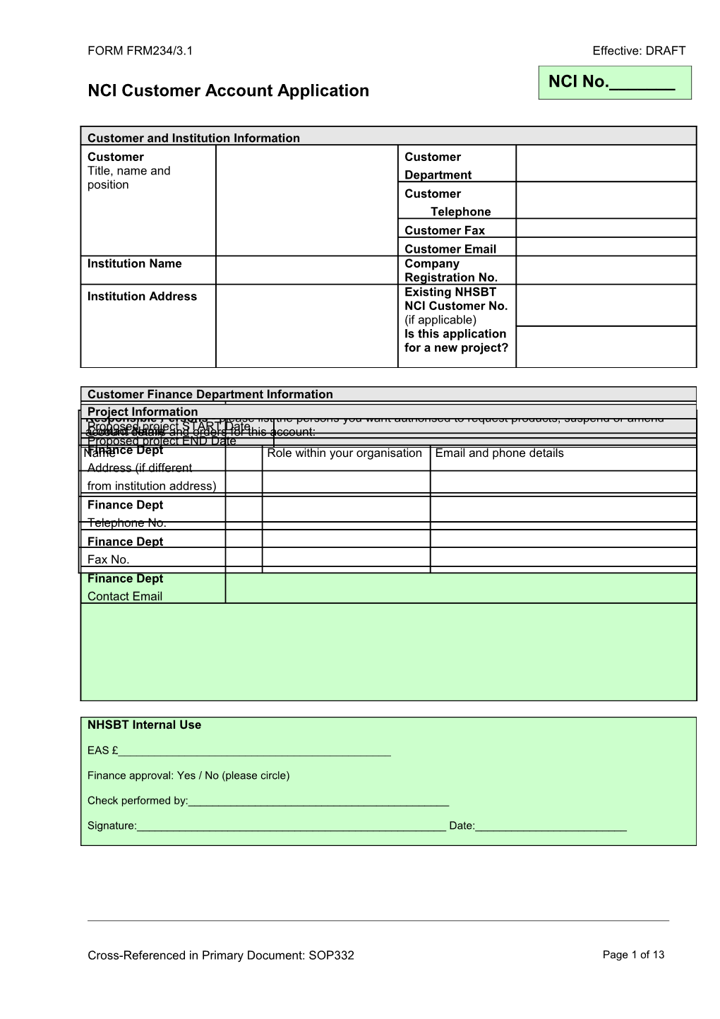 NCI Customer Account Application