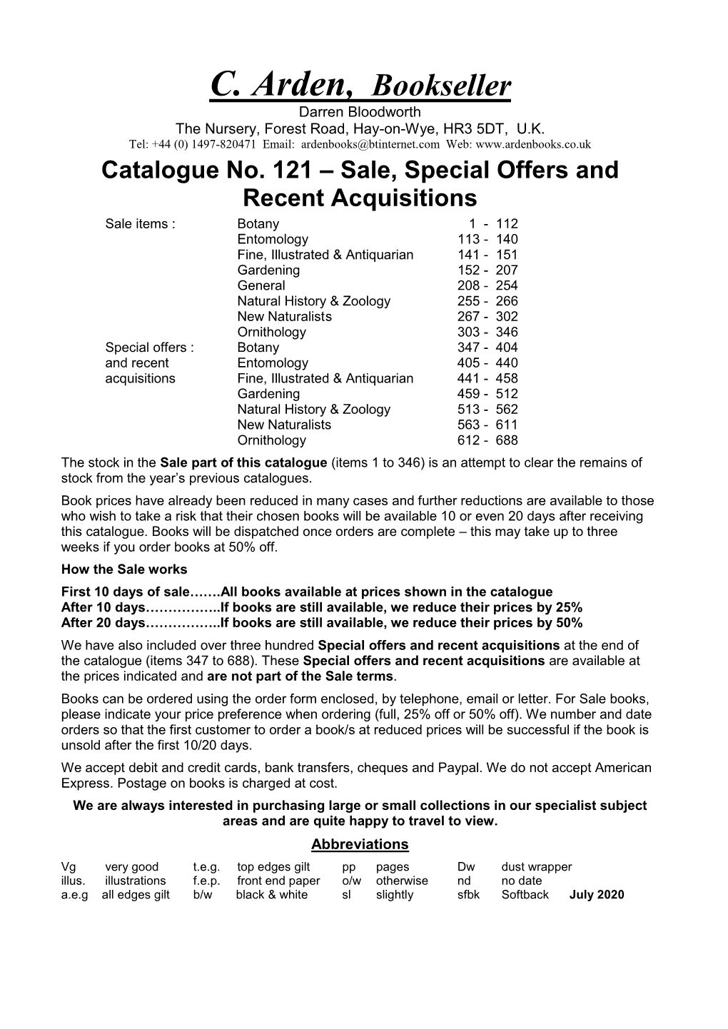 Catalogue No. 121 – Sale, Special Offers and Recent Acquisitions