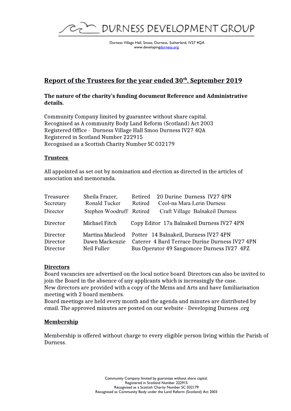 Report of the Trustees for the Year Ended 30Th