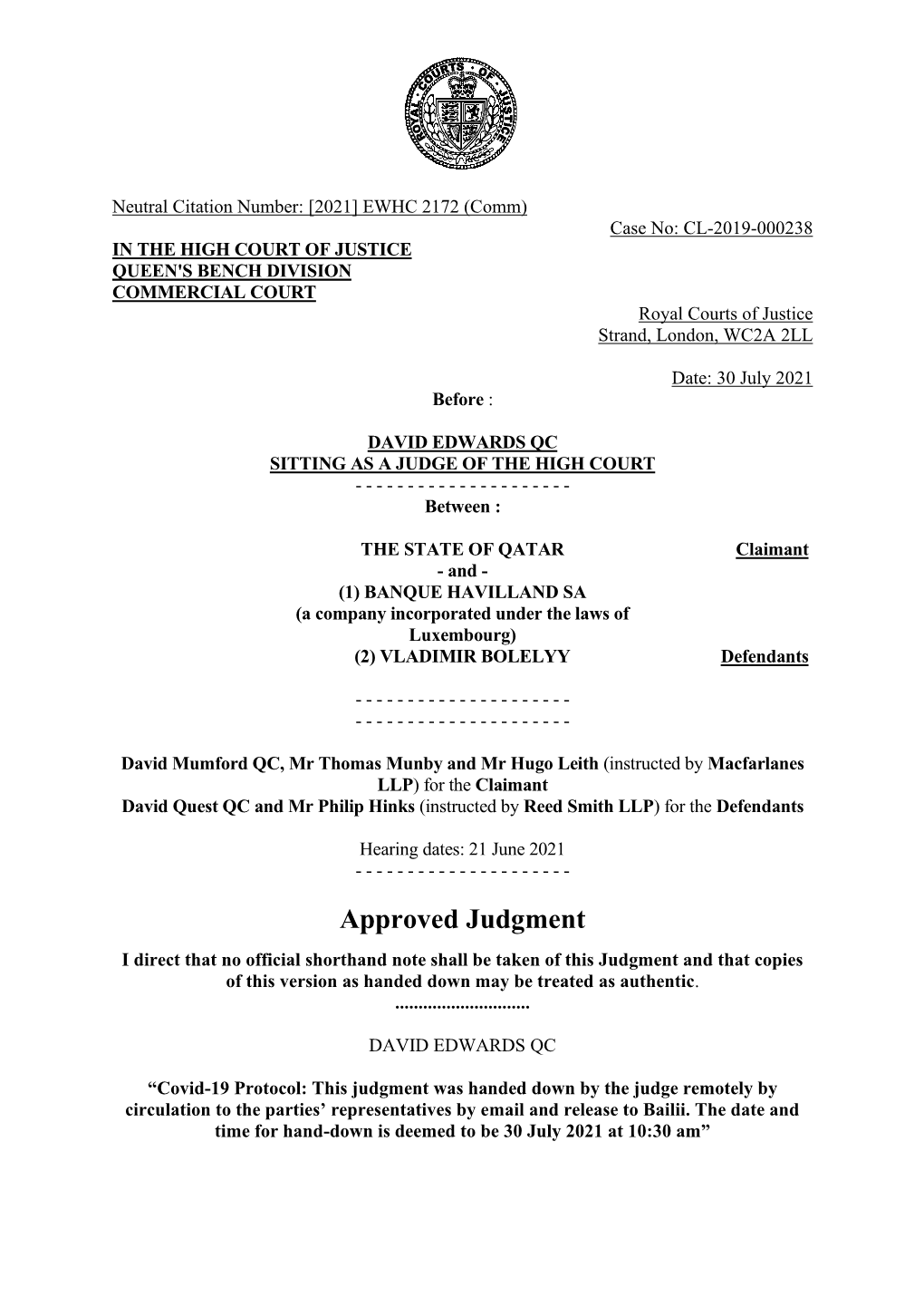 High Court Judgment Template