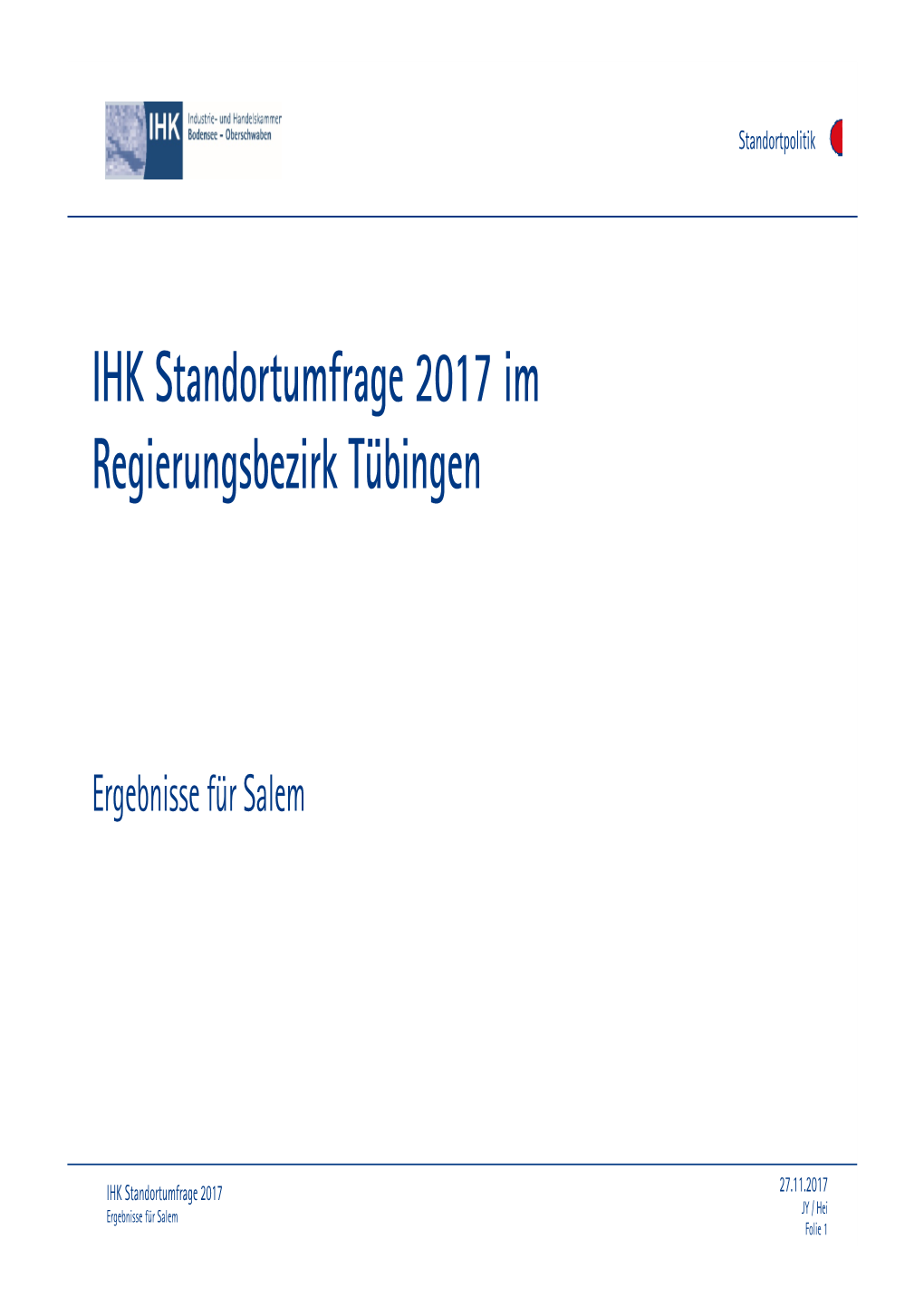 IHK Standortumfrage 2017 Im Regierungsbezirk Tübingen