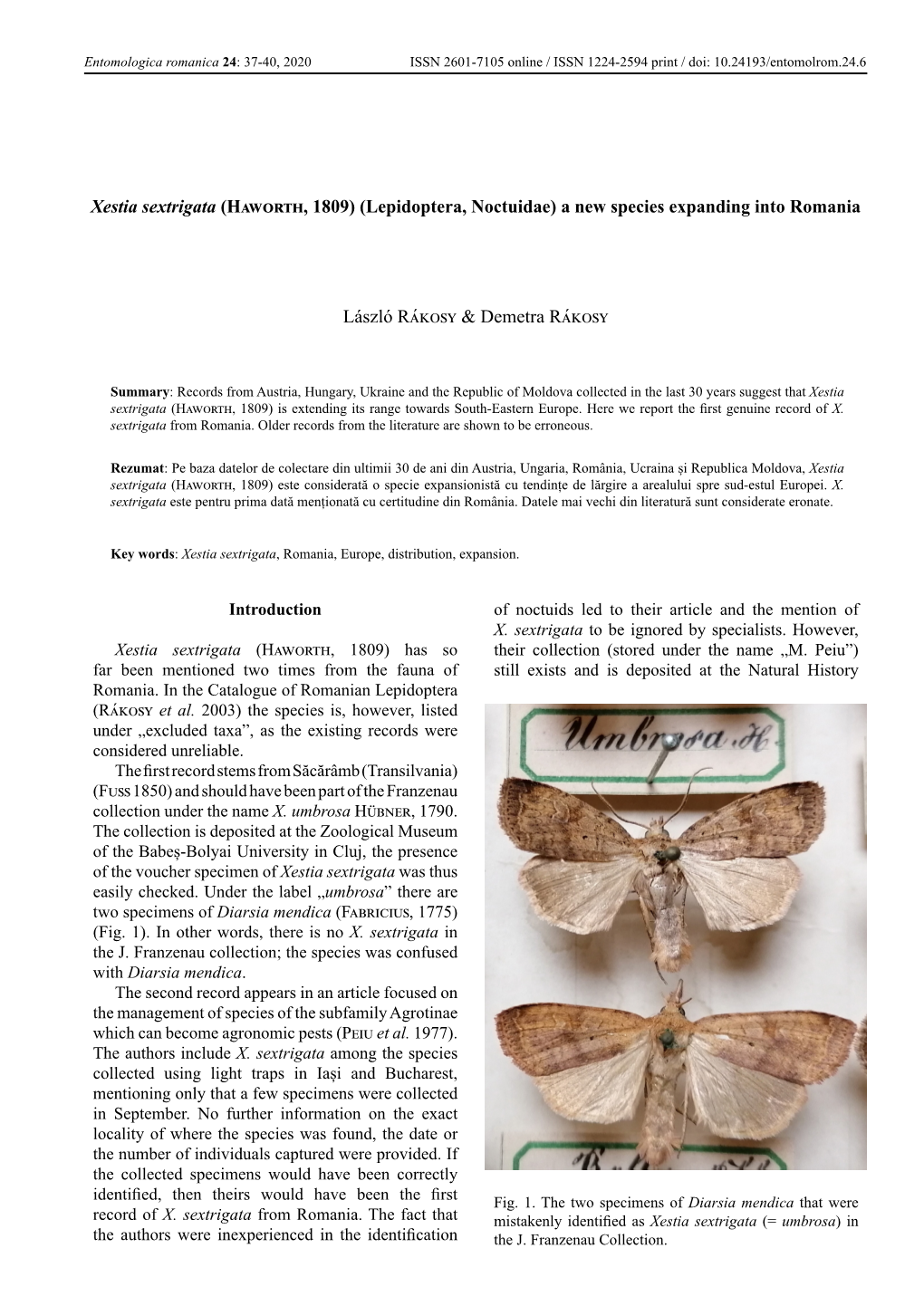 Xestia Sextrigata (Haworth, 1809) (Lepidoptera, Noctuidae) a New Species Expanding Into Romania