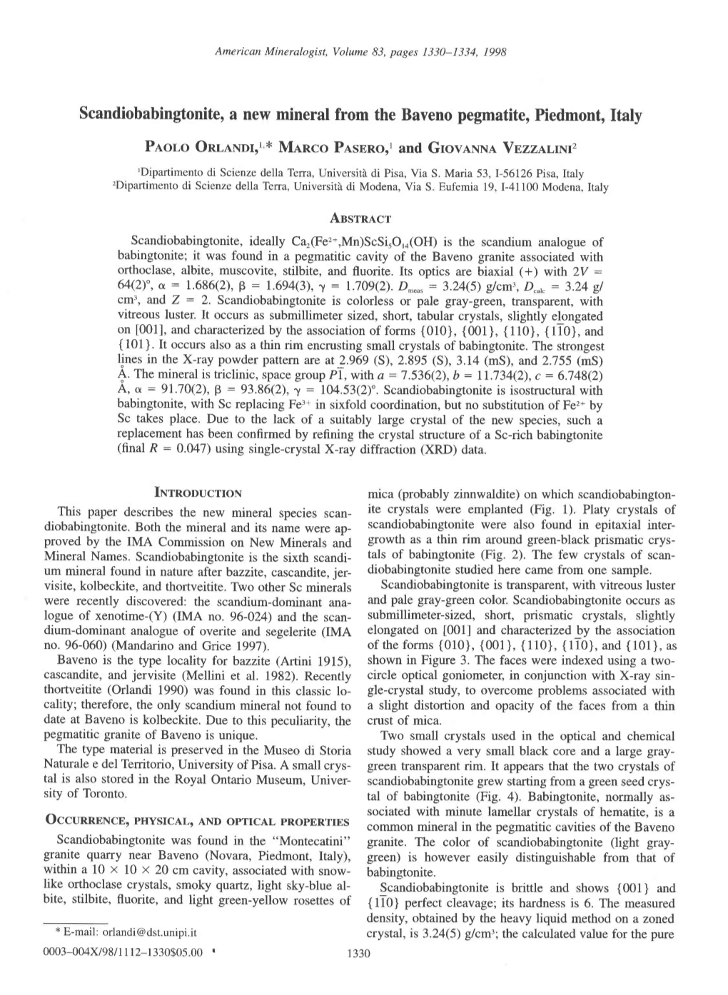 Scandiobabingtonite, a New Mineral from the Baveno Pegmatite