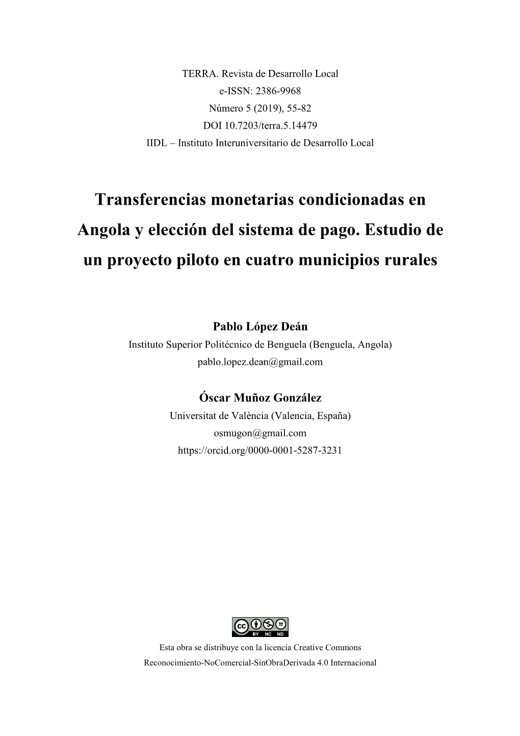 Transferencias Monetarias Condicionadas En Angola Y Elección Del Sistema De Pago