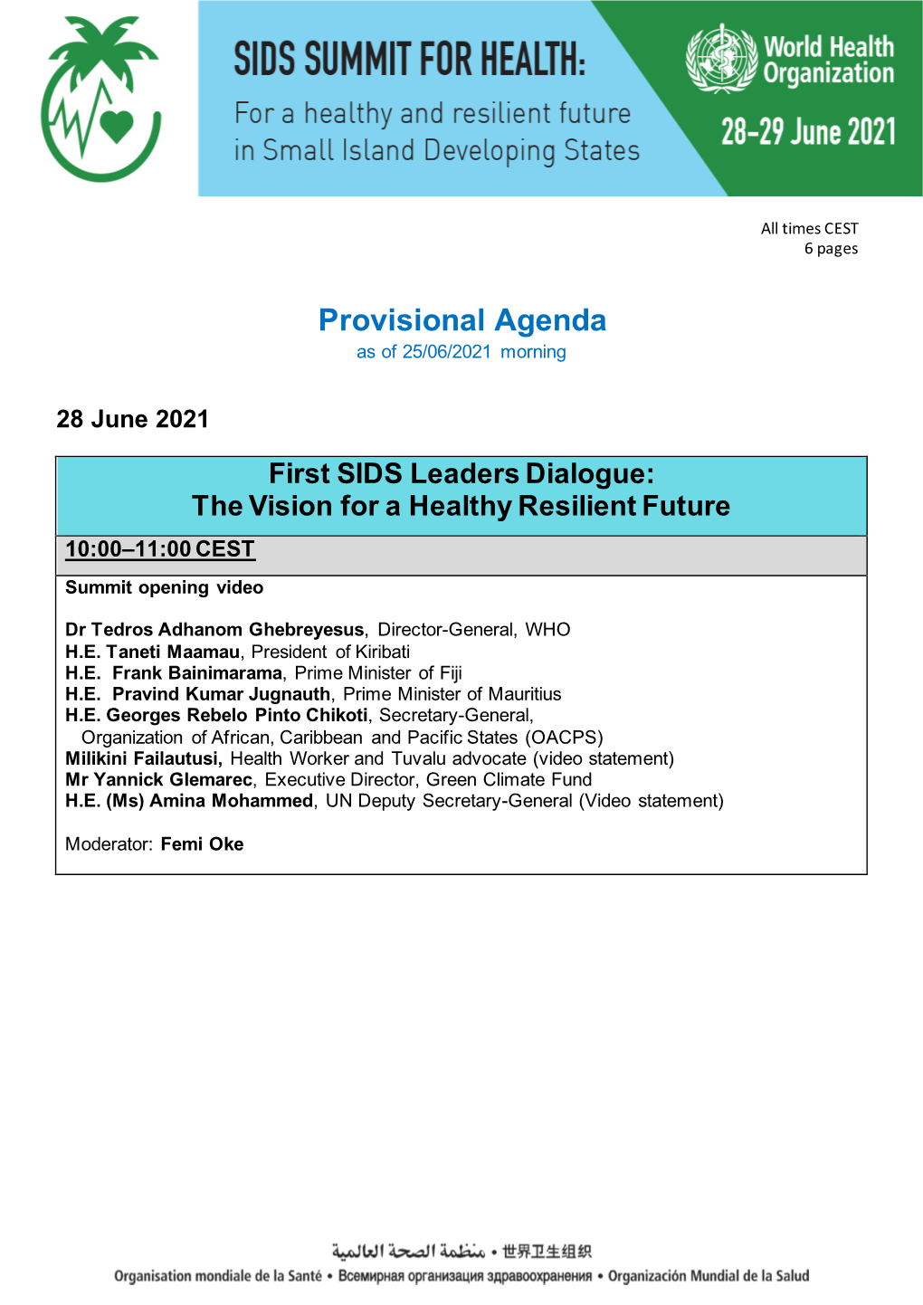 Provisional Agenda As of 25/06/2021 Morning
