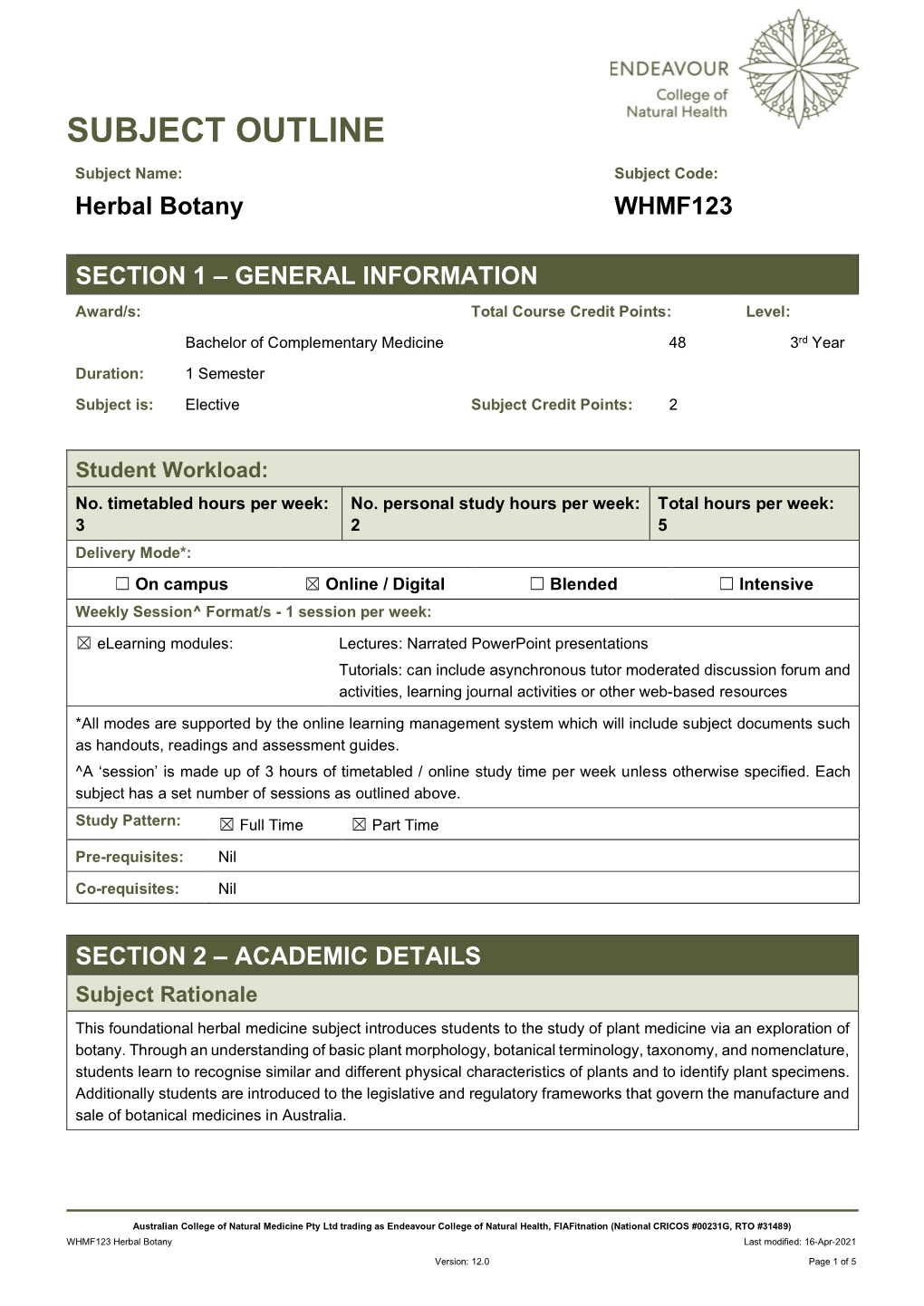 WHMF123 Herbal Botany Last Modified: 16-Apr-2021