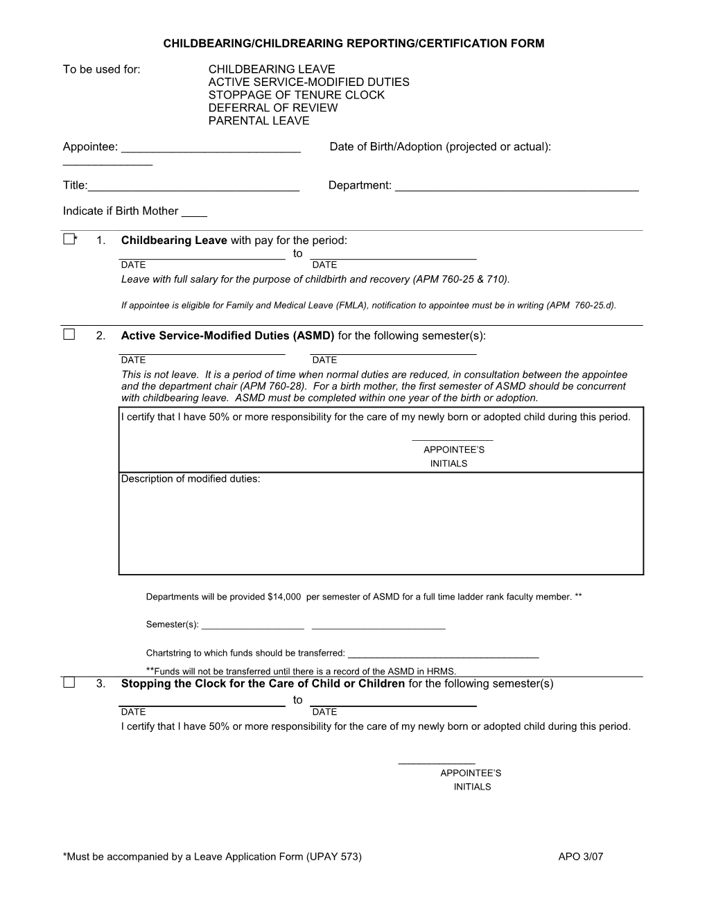 Childbearing/Childrearing Reporting/Certification Form s1