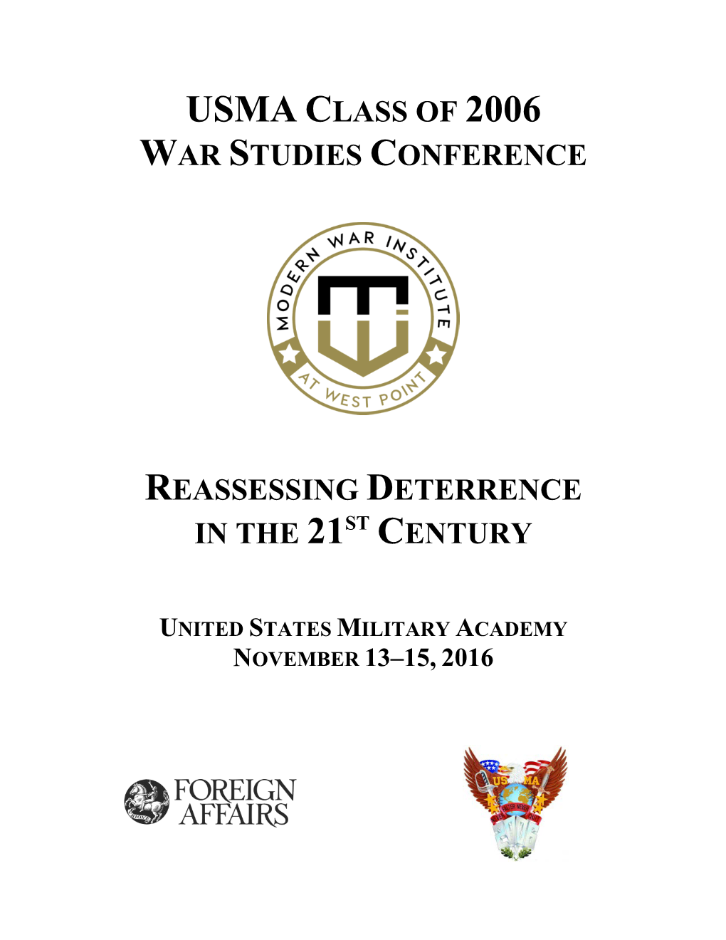 Usma Class of 2006 War Studies Conference Reassessing Deterrence in the 21St Century