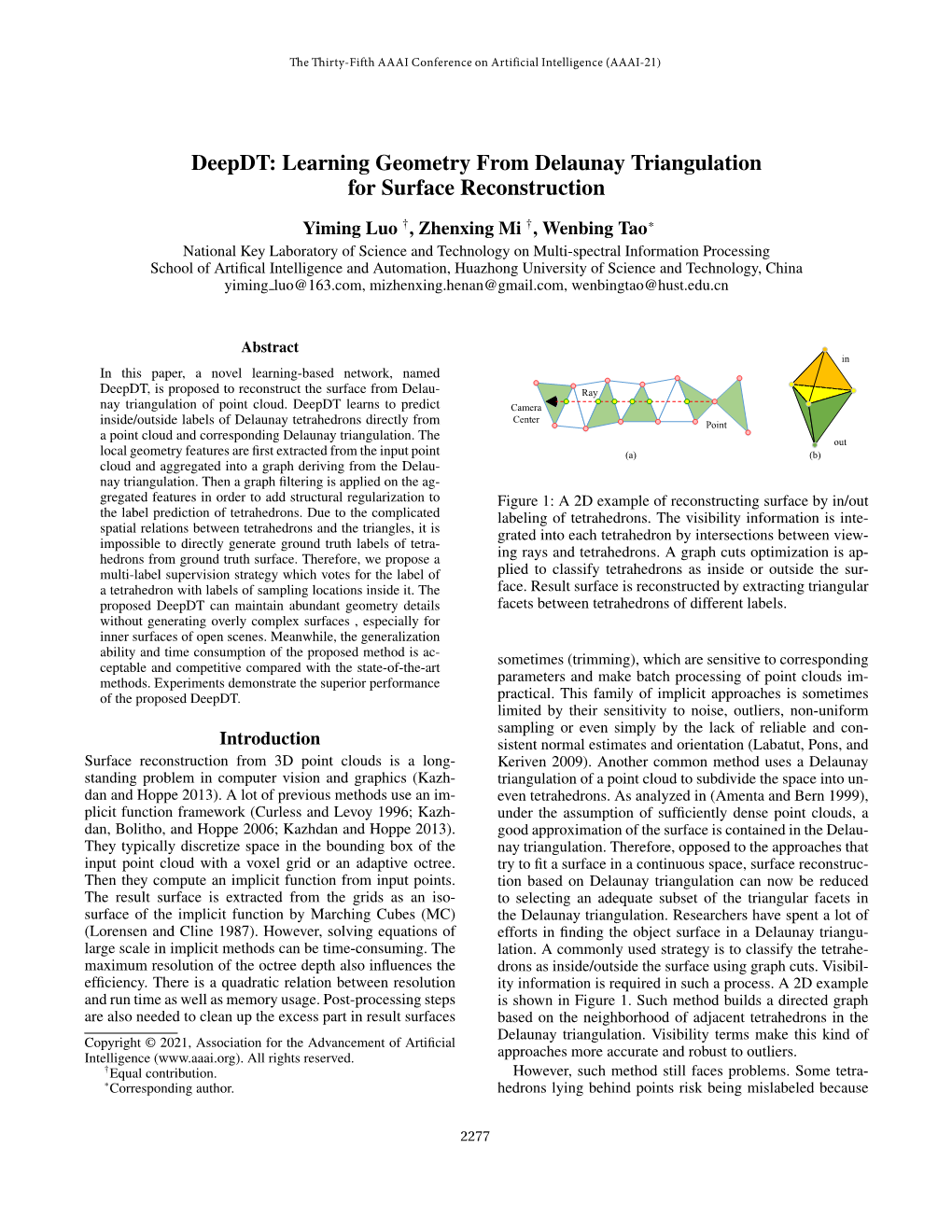 Deepdt: Learning Geometry from Delaunay Triangulation for Surface Reconstruction