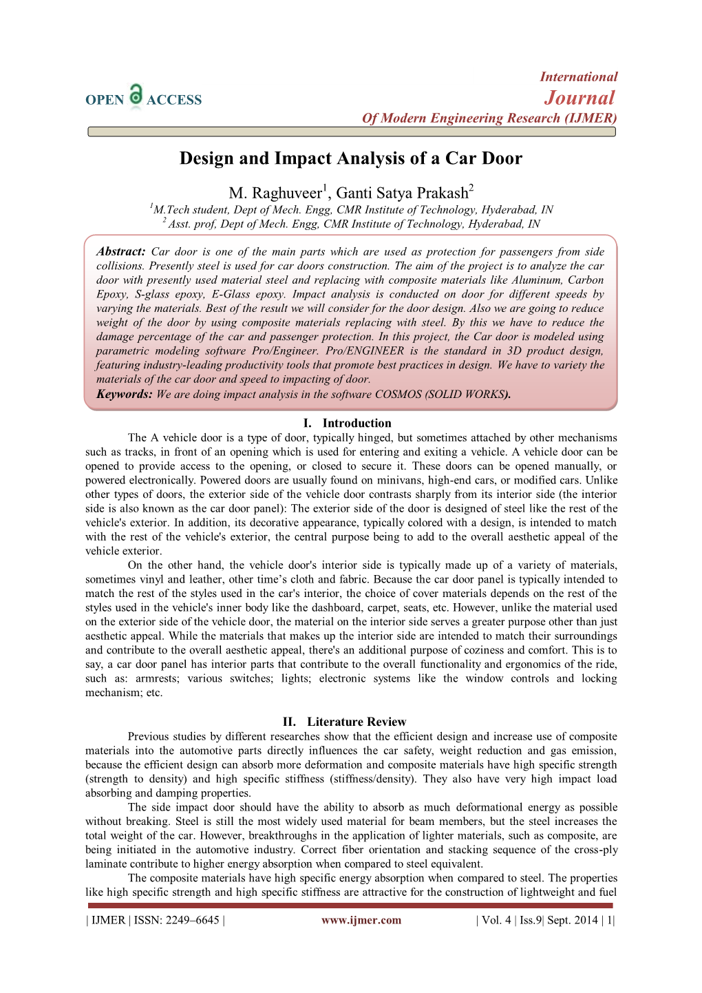 Design and Impact Analysis of a Car Door. In