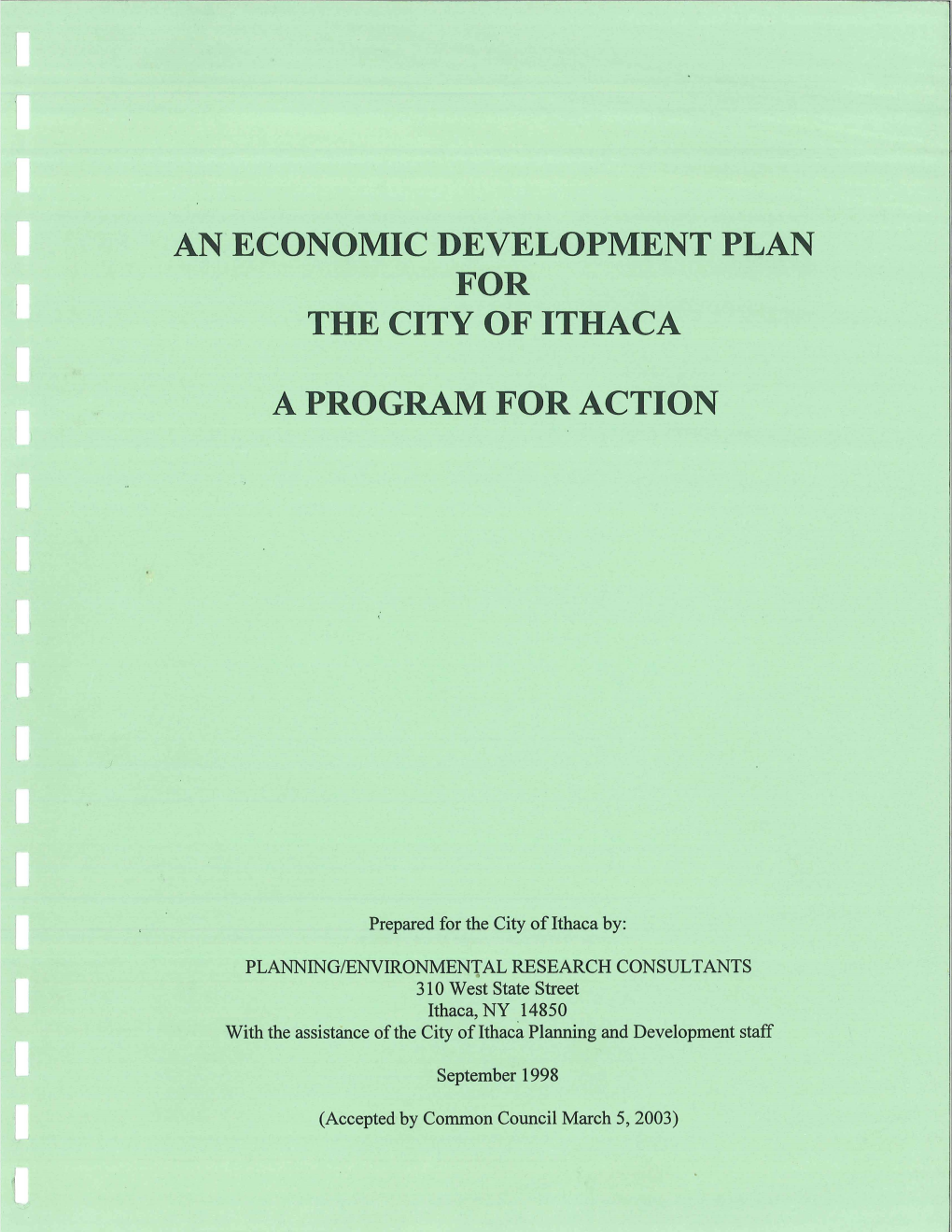 An Economic Development Plan for the City of Ithaca a Program for Action