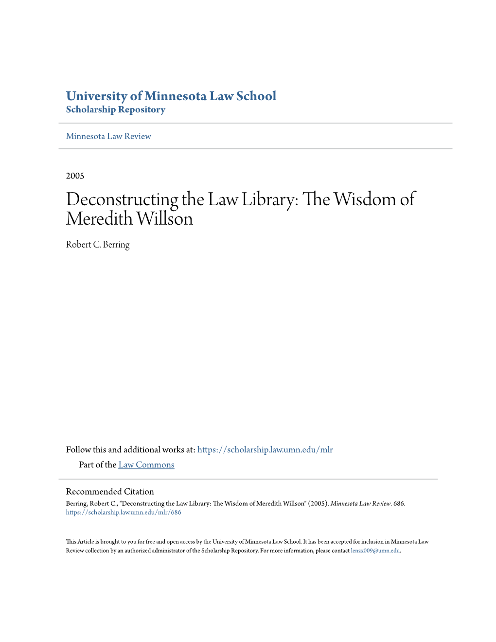 Deconstructing the Law Library: the Wisdom of Meredith Willson