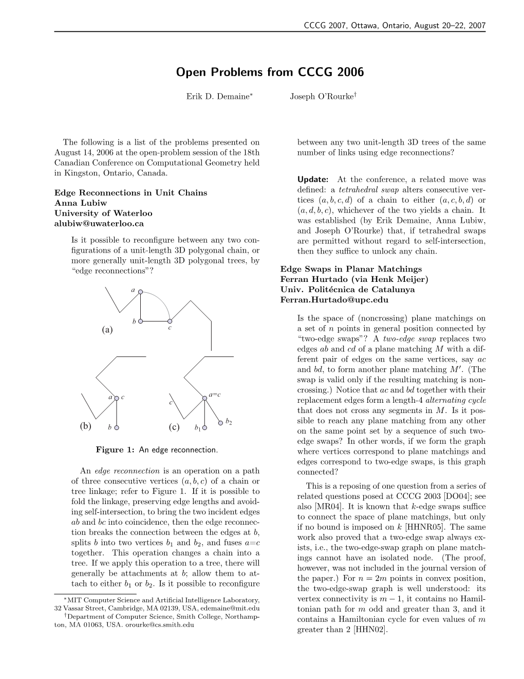 Open Problems from CCCG 2006