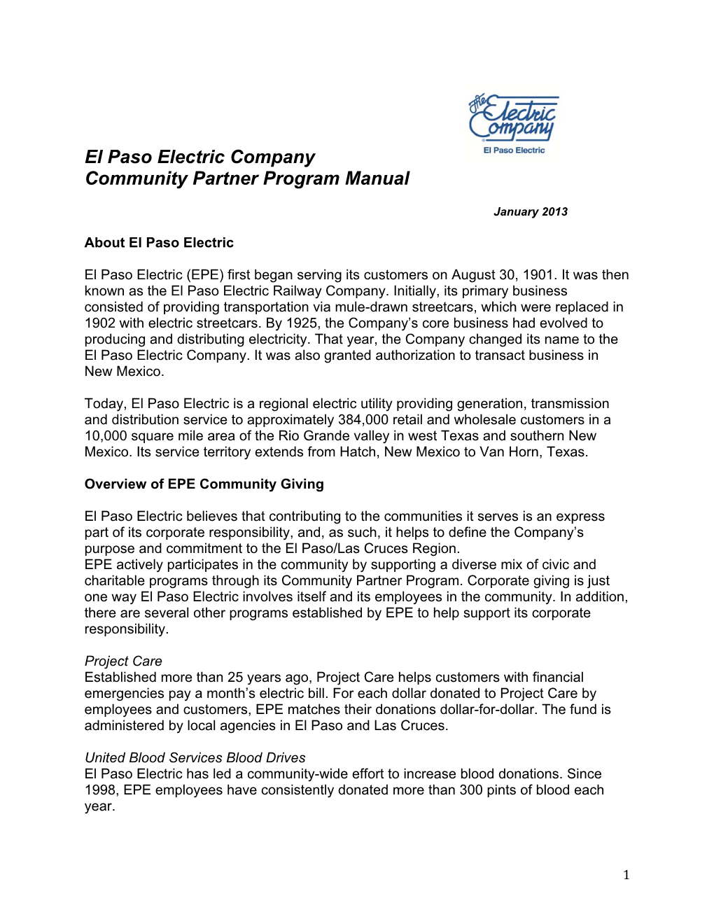 El Paso Electric Company Community Partner Program Manual