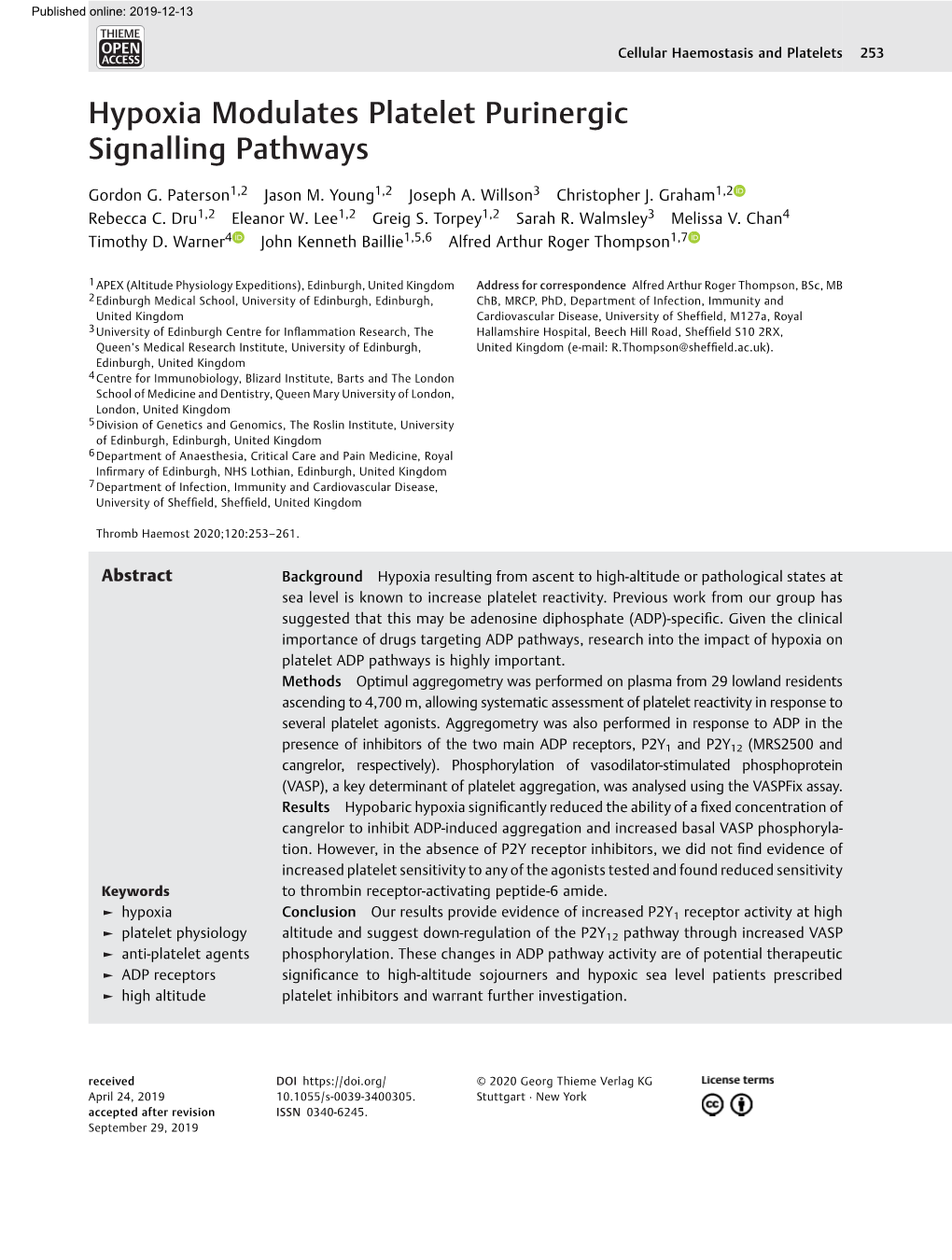 Hypoxia Modulates Platelet Purinergic Signalling Pathways