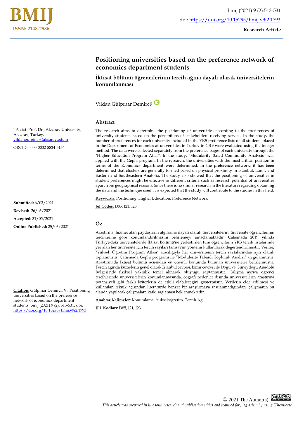 Positioning Universities Based on the Preference Network of Economics