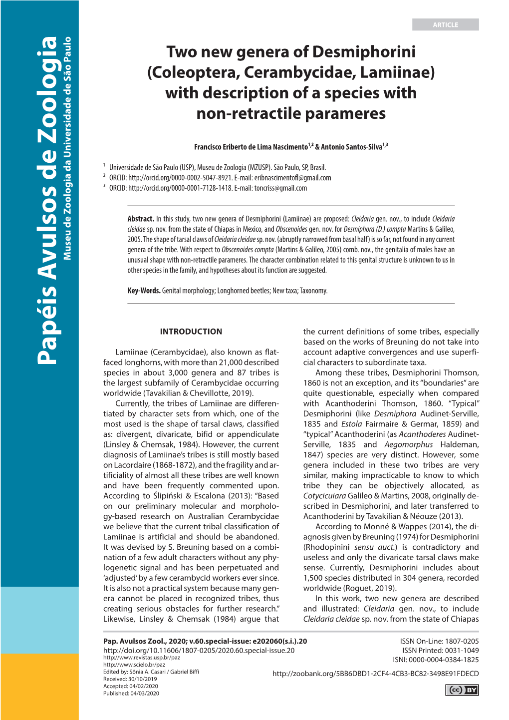 Coleoptera, Cerambycidae, Lamiinae) with Description of a Species with Non‑Retractile Parameres