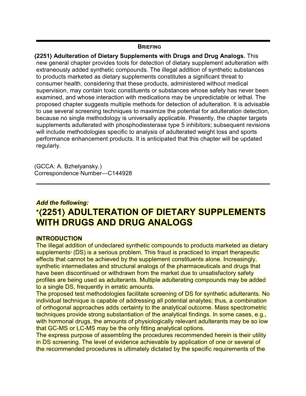 2251 Adulteration of Dietary Supplements with Drugs