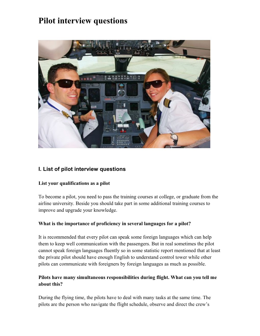 Pilot Interview Questions