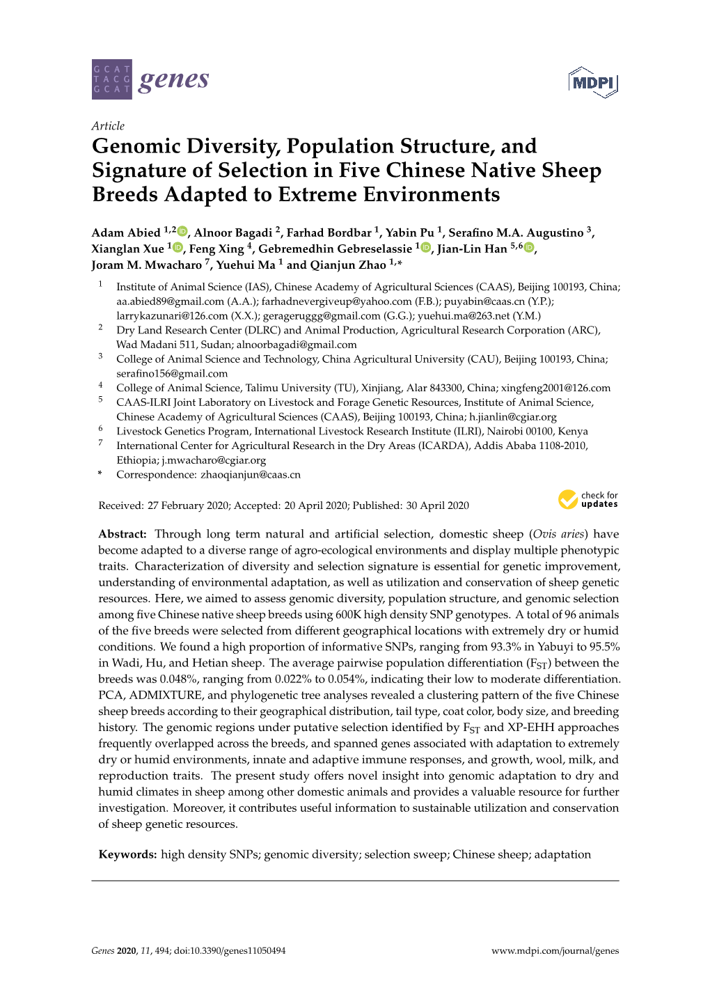 Genomic Diversity, Population Structure, and Signature of Selection in Five Chinese Native Sheep Breeds Adapted to Extreme Environments