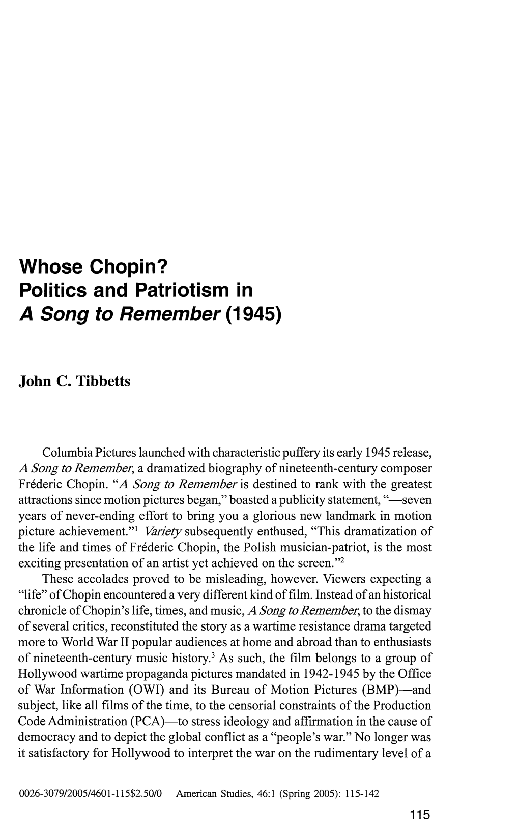 Whose Chopin? Politics and Patriotism in a Song to Remember (1945)