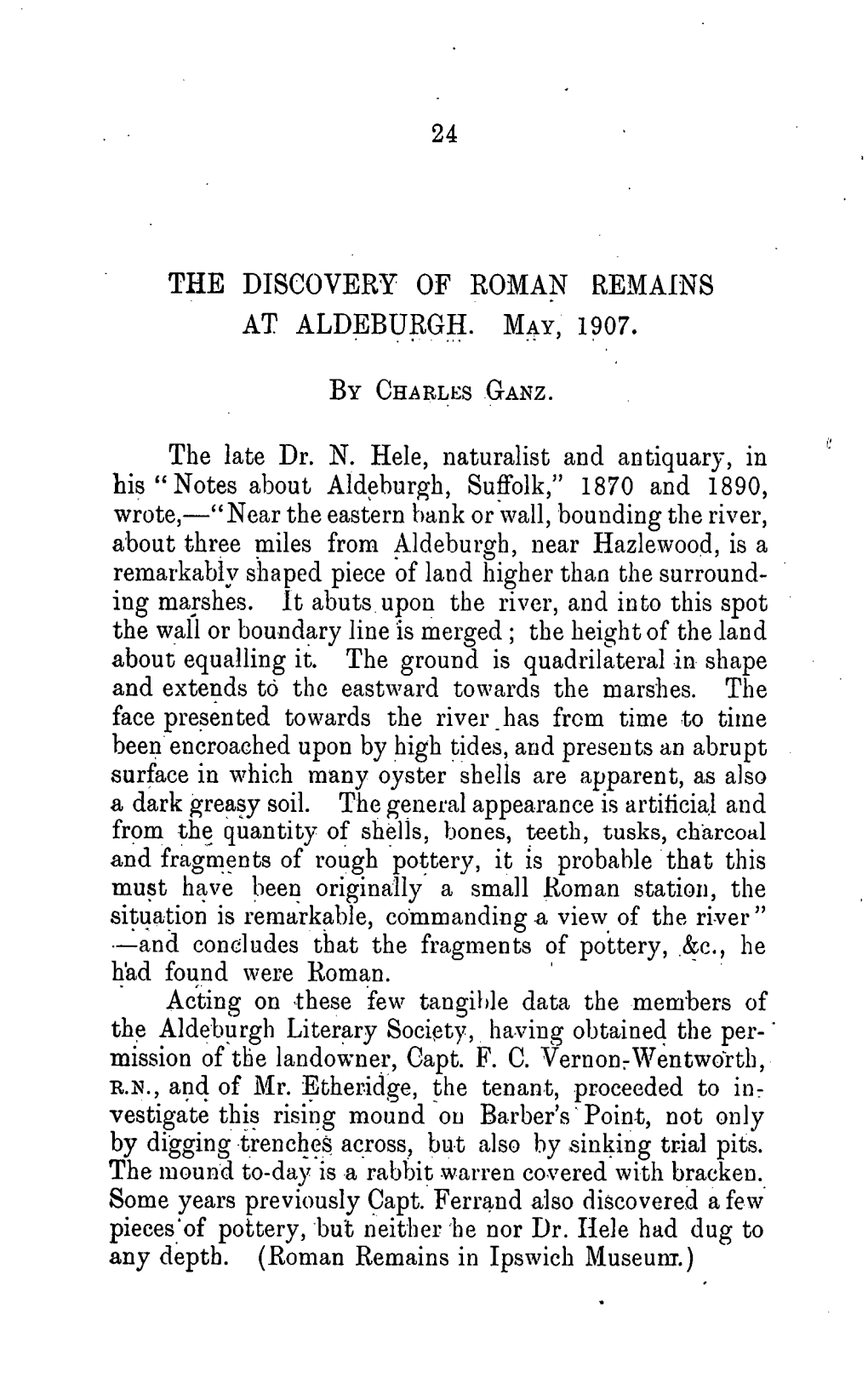 24 the Discovery of Roman Remains at Aldeburgh. May