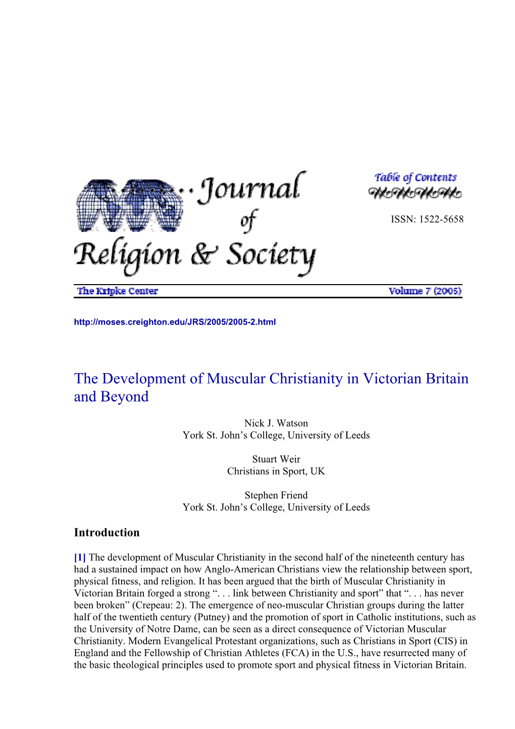 The Development of Muscular Christianity in Victorian Britain and Beyond