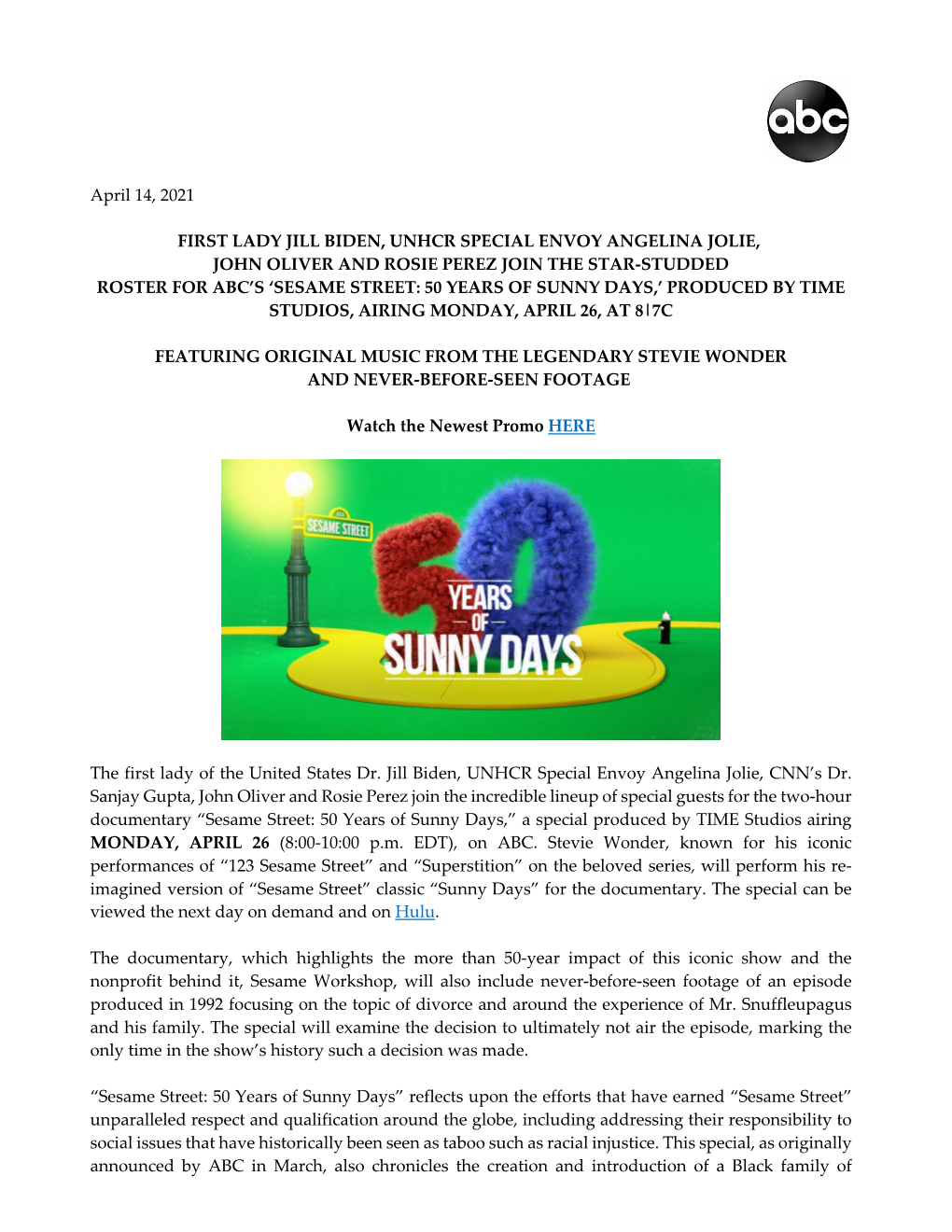 Sesame Street 50 Years of Sunny Days Talent Added 2021