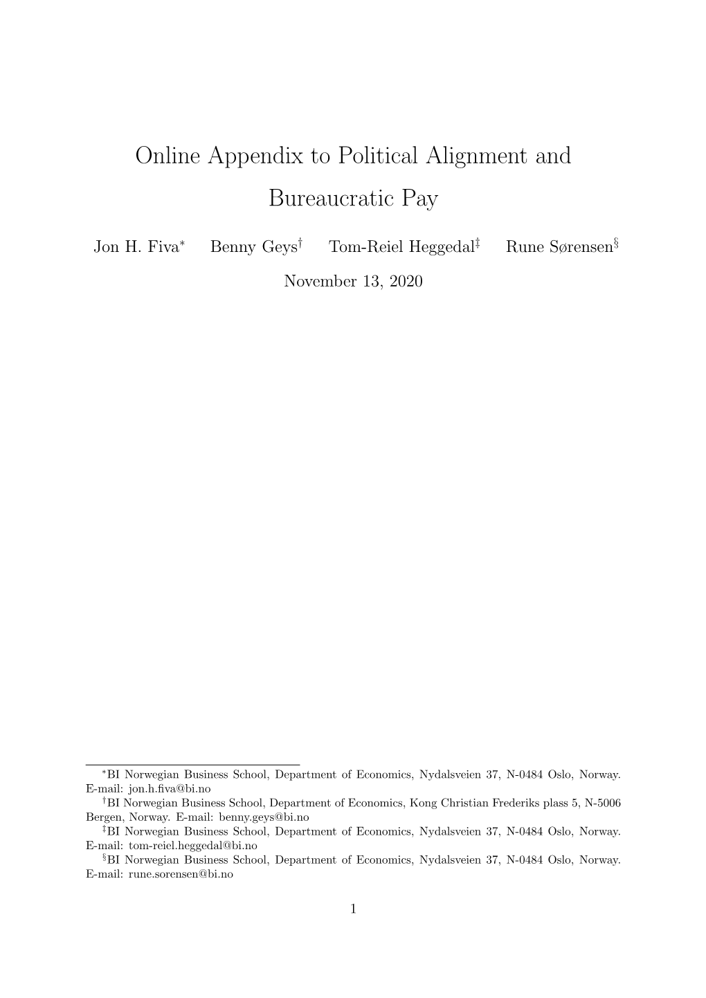 Online Appendix to Political Alignment and Bureaucratic Pay